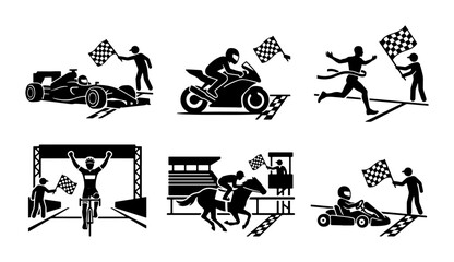 Naklejka premium Racing Sports Icons: Finish Line Victory, Competition, Achievement, Winning, Speed, Vector Set