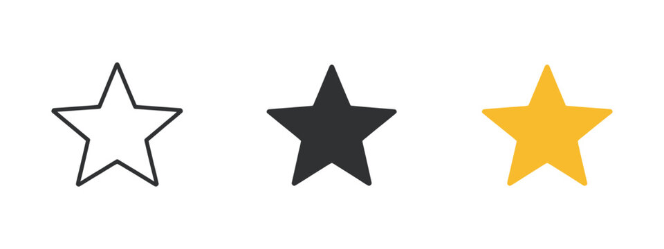 Star icon with five pointed stellar shapes in black, gold, and outline designs isolated against a white background