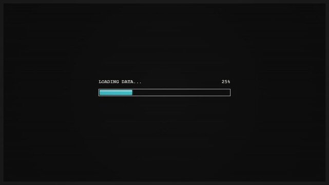 Digital glitch loading. Digital progress bar loading data at 25 percent