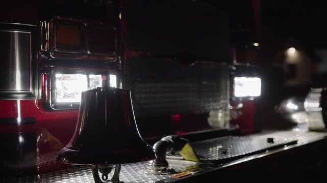 Fire Engine Bell With Flashing Emergency Lights at Night