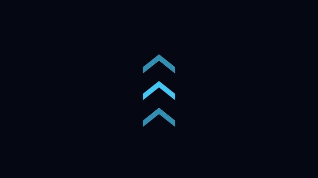 Dynamic swipe up. Four blue chevron arrows pointing upwards on dark background