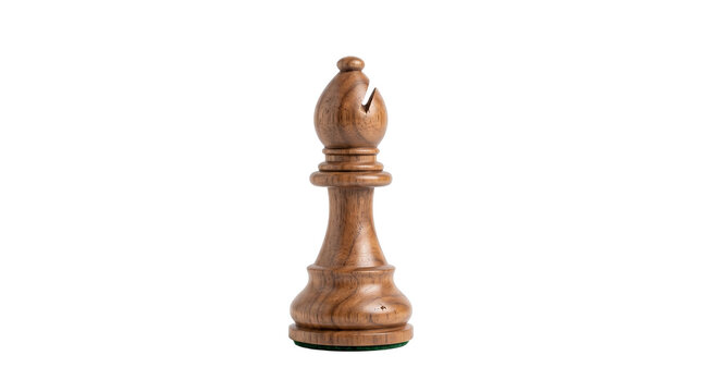 Wooden chess piece bishop crafted from rich brown walnut wood with a green felt base PNG Isolated on transparent background