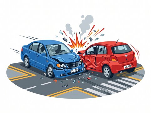 Car Accident Collision Between Two Cars Traffic Crash Vector Illustration, vector isolated on white