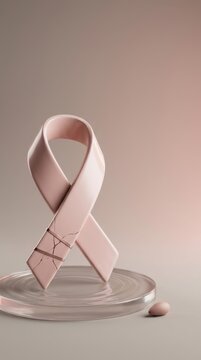 Pink ribbon symbol for breast cancer awareness on glass surface medical support