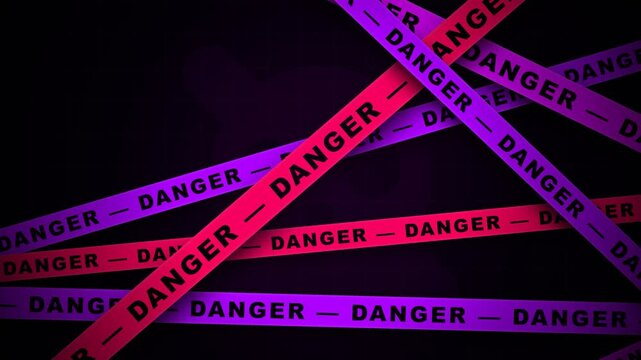 Neon purple and vibrant red warning tape featuring the word danger creates a sense of urgent boundary setting for hazardous zones needing restriction within construction sites or dark secure