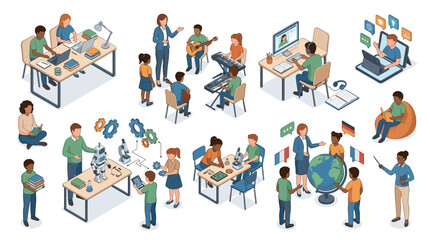 Fototapeta premium diverse collaborative workspace with children and adults engaging in creative and educational activities in a modern office