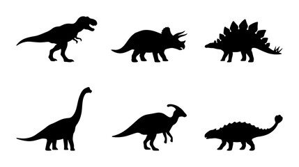 Dinosaur Silhouettes Collection: Prehistoric Creatures Vector Set, Jurassic Era Icons © Fahim