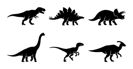 Dinosaur Silhouettes Collection, Prehistoric Creatures Vector Icons, Jurassic Era Reptiles Set © Fahim
