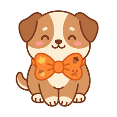 Fototapeta premium Cute cartoon puppy wearing a fall themed bow tie.