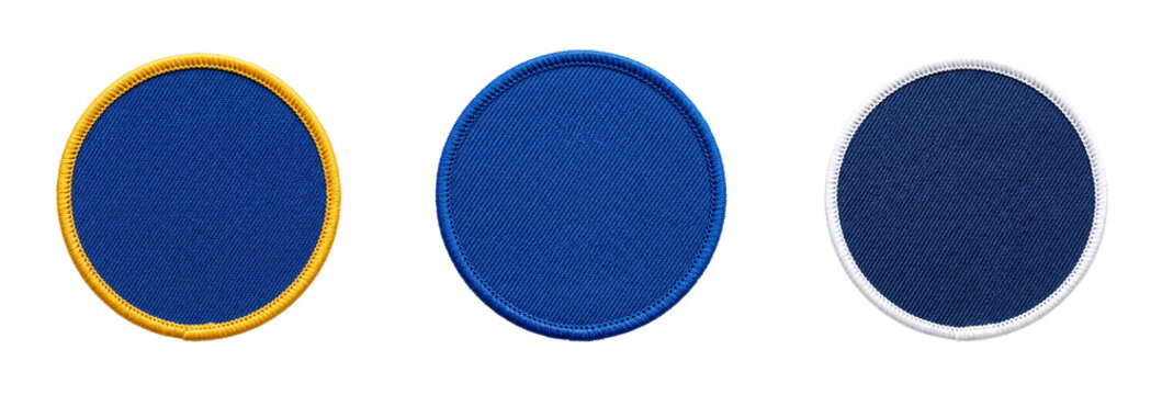 Blank blue round embroidered patch mockup set, cut out
