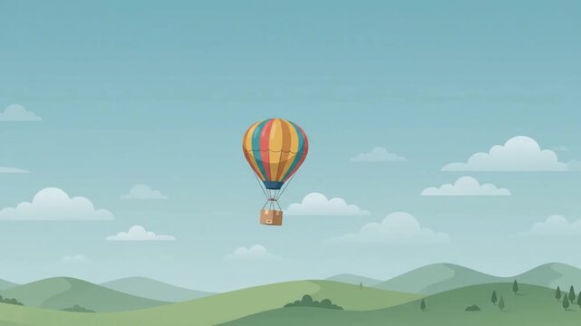 Hot Air Balloon Delivery Package over Green Hills Landscape