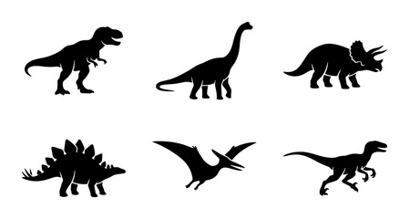 Dinosaur Silhouettes Collection: Prehistoric Reptile Icons for Jurassic Themes, Kids' Designs, and Educational Content © Sahil
