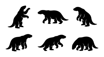 Fototapeta premium Dinosaur Silhouette Icons, Prehistoric Creature Vector Set, Reptile Animal Graphics, Jurassic Era Illustration
