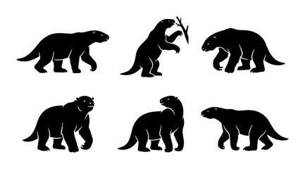 Fototapeta premium Prehistoric Animal Silhouettes, Ancient Mammal Vector Icons, Extinct Creature Graphics, Set of 6