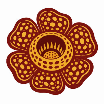 ​Rafflesia arnoldii flower illustration with traditional Indonesian batik pattern style