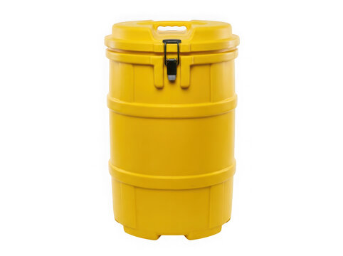 yellow plastic liquid storage barrel drum industrial container isolated on transparent background