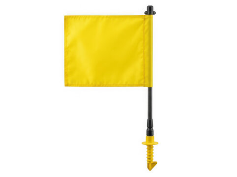 yellow caution warning marker flag on pole safety equipment isolated on transparent background