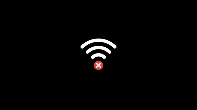 Wifi connection error icon with alpha channel on 4K animation, no wifi and internet signal, wireless network failure