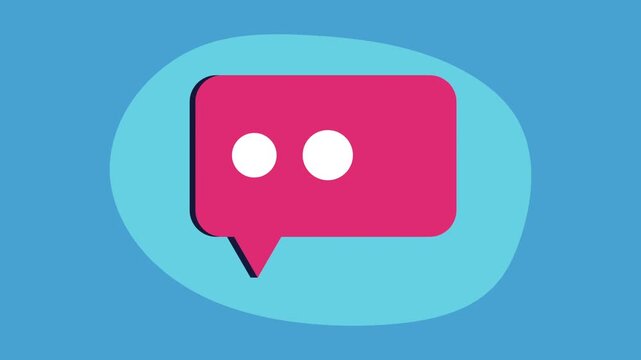 Animation of chat bubble with pulsing dots on blue background, communication and messaging concept.