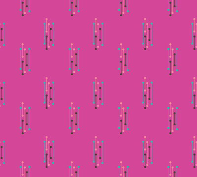 Seamless abstract pattern with vertical rows of dots and lines on pink background repeating pattern geometric patte