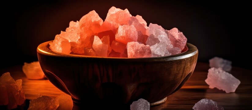 Pink Himalayan Salt Crystals in Wooden Bowl