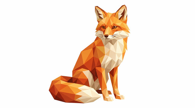 A geometric rendering of a wild vulpes vulpes displaying intricate orange and white triangular facets creating an artistic representation of this clever predator for creative design project
