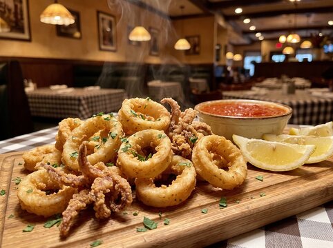 Crispy Fried Calamari with Marinara and Lemon &ndash; Classic Appetizer