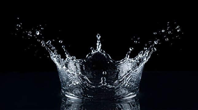 Crown shaped water splash isolated on black background for design