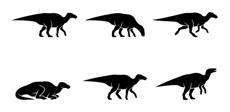 Dinosaur Silhouettes, Prehistoric Iguanodon Poses, Vector Graphic Collection