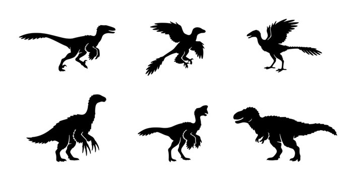 Dinosaur Silhouettes Collection, Prehistoric Reptile Vector Icons, Jurassic Era Creature Graphics