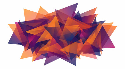 Obraz premium Dynamic arrangement of translucent geometric triangles featuring deep purple and bright orange hues that intersect to form a complex layered structure suitable for creative design projects and