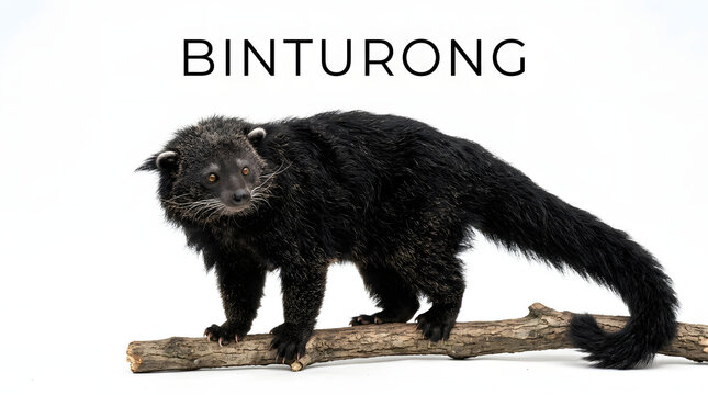 Binturong on a branch, looking into the camera