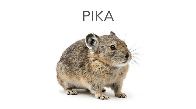 A pika with fluffy fur and small ears, standing on four legs with its mouth slightly open. The pika is facing to the right and appears to be curious about something.