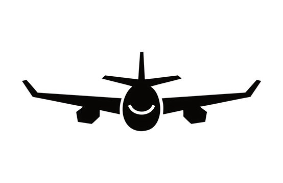 Black airplane silhouette front view wings extended high resolution picture