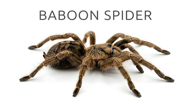 A large, hairy tarantula spider with intricate detail and texture, commonly known as a baboon spider, showcasing its arachnid features