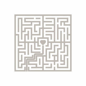 Square maze puzzle with heart center and path