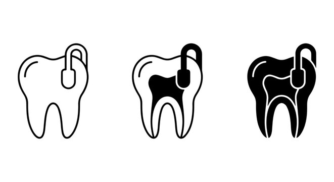 Dental Care Icons: Tooth Anatomy, Cavity, Root Canal, Oral Hygiene Vector Set