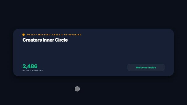 Website interface Creators Inner Circle, membership count and button, community page, seamless loop, symbolizing online community