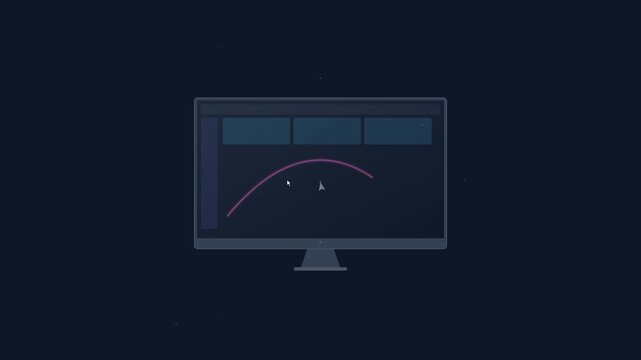 Computer monitor screen displaying a parabolic trend line chart within a software interface layout for data analytics and financial reporting metrics presented in a professional digital