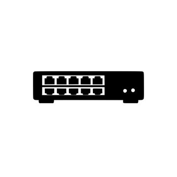 Black network switch icon for data internet connection isolated on white background 