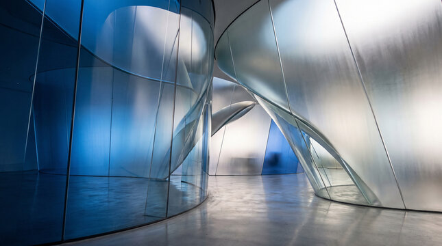 Curved glass partitions in modern interior