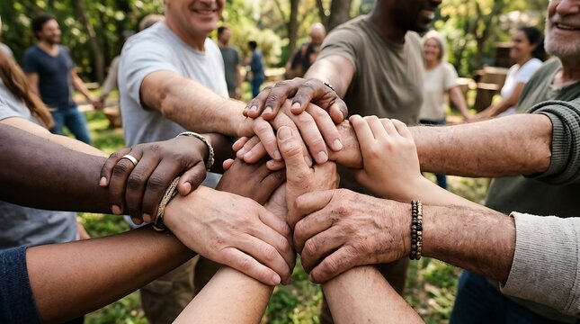 Group of hands joined in unity circle