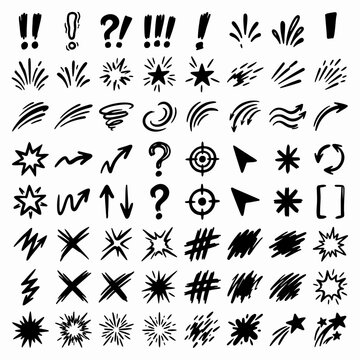 Comic Expression and Action Symbols Hand Drawn Doodle Graphic Elements Vector Set