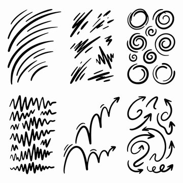 Hand-drawn sketch elements for creative concepts, featuring arrows, circles, and pointers for effective visual communication