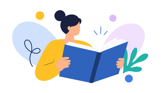 Person Reading a Book Illustration Focused On Main Subject.