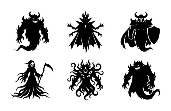 Dark Fantasy Monsters, Evil Creatures, Gothic Characters, Spooky Silhouettes Collection