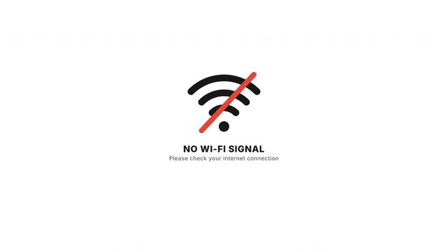 No Wi-Fi signal icon animation, disconnected internet router wifi network, wireless error message on white background