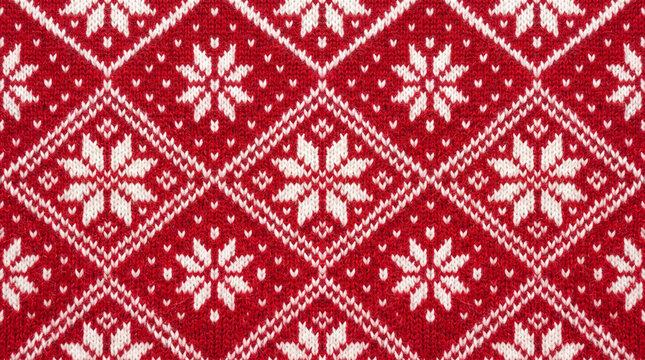 Detailed red and white nordic pattern resembling a cozy winter sweater design