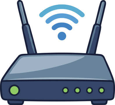 Wireless internet router with antennas. Wireless router with signal icon for network connectivity