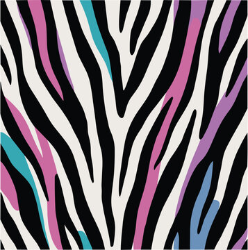 Zebra print with pink purple and teal accents. Zebra stripe pattern with colorful accents for textile use
